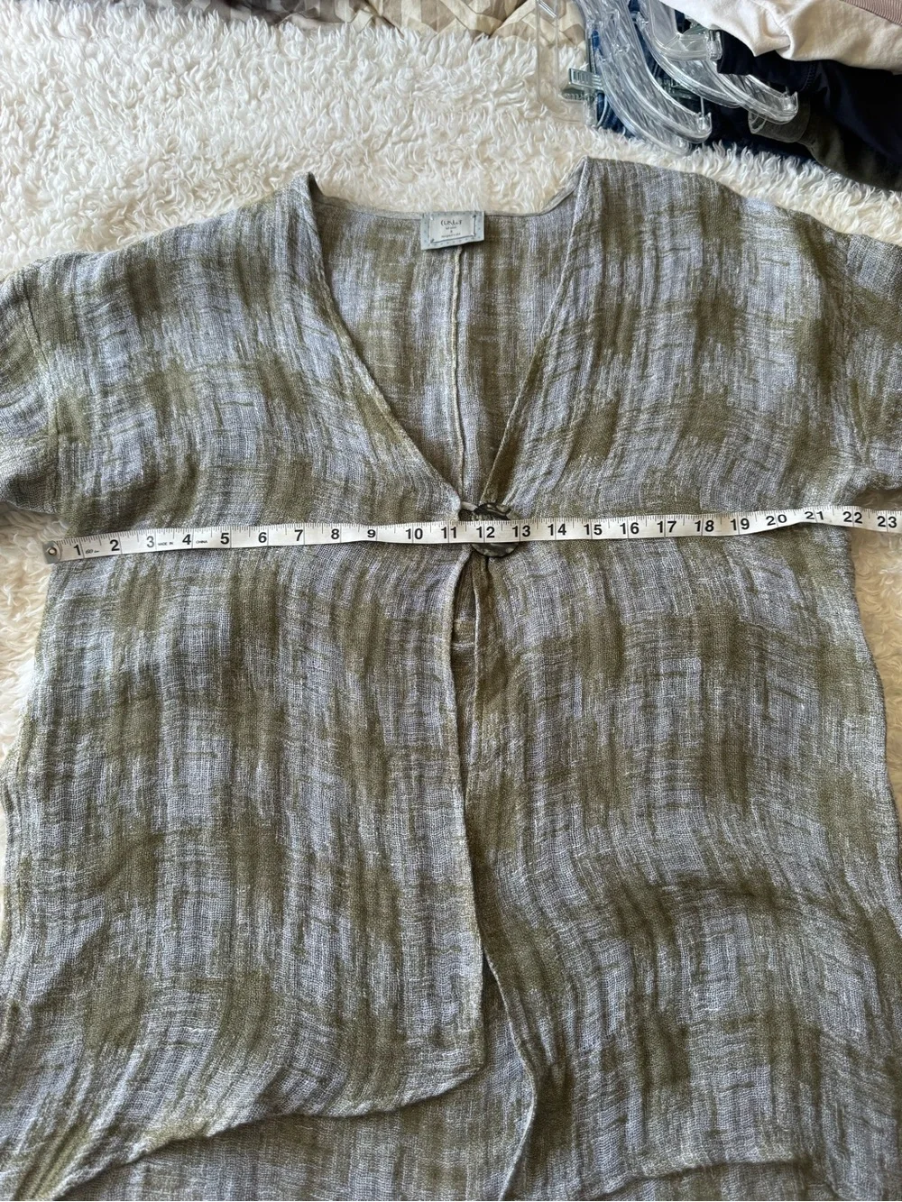 Chalet Et Ceci Gray Checked Light Jacket Lagenlook Linen Cover Up Size Small - Picture 6 of 12